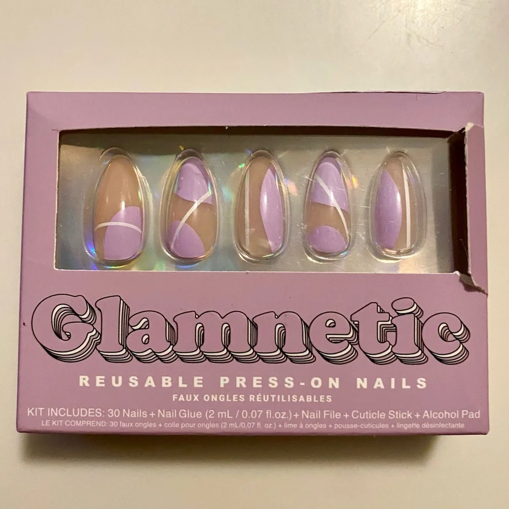 Glamnetic Press On Nails Purple Power Semi-Transparent Medium Almond Nails NEW - Picture 6 of 8